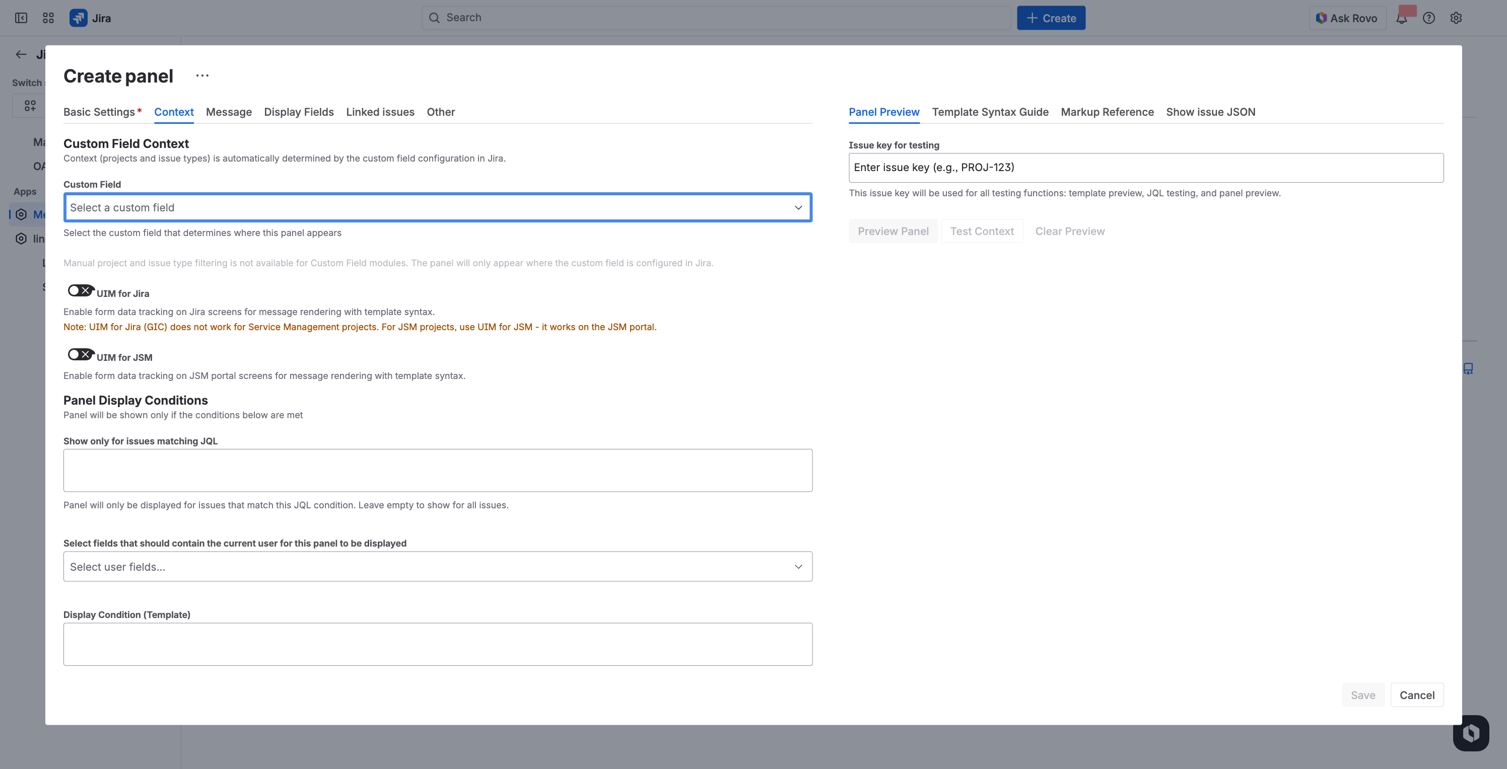 Custom field selector dropdown
