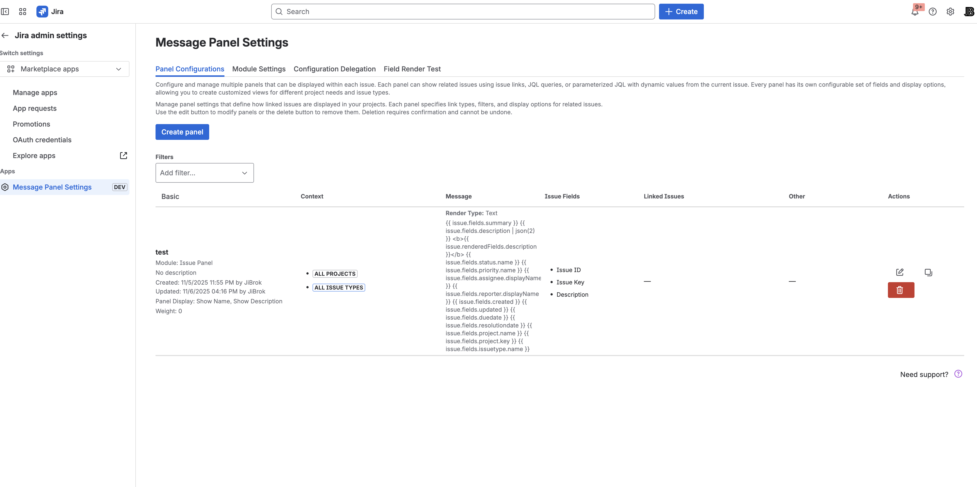 Message Panel Settings Overview