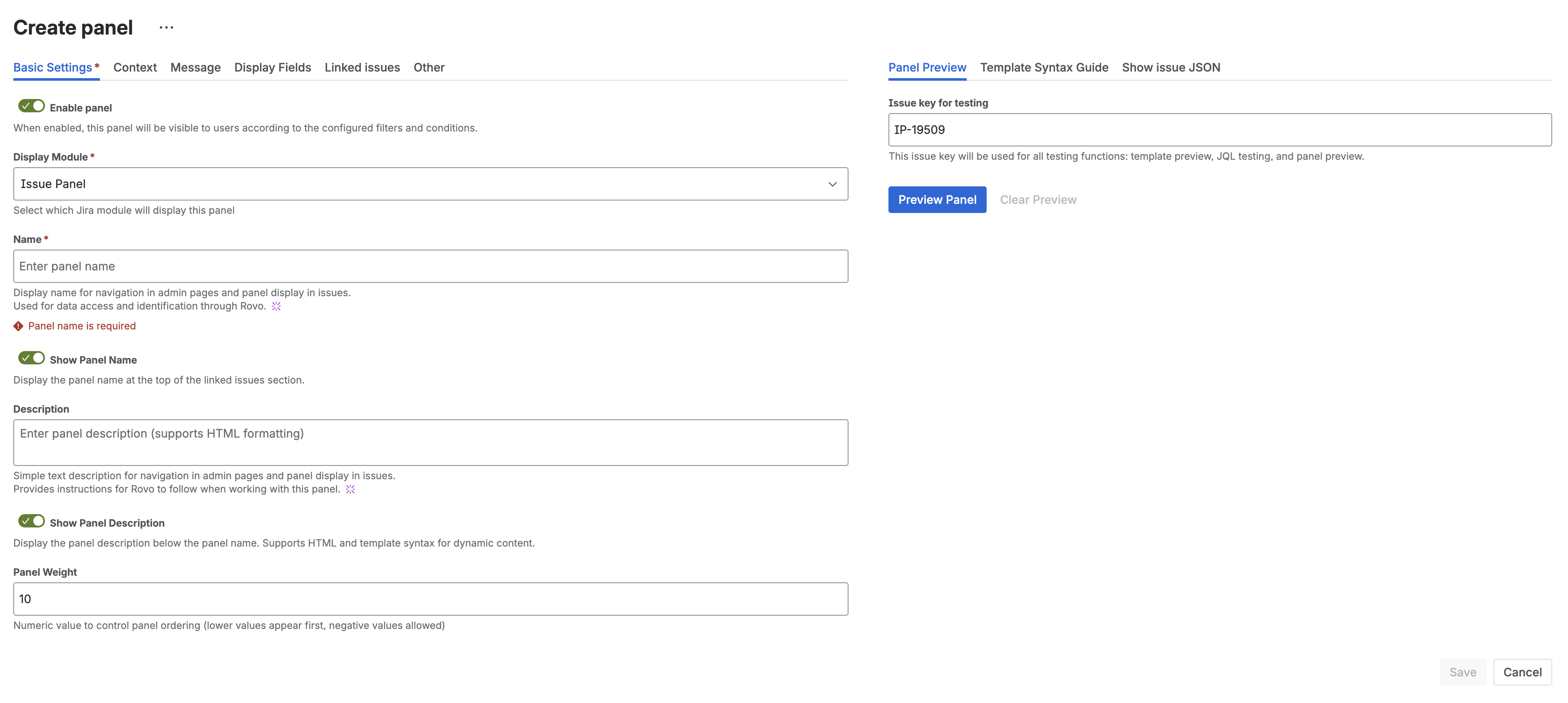 Panel Basic Settings
