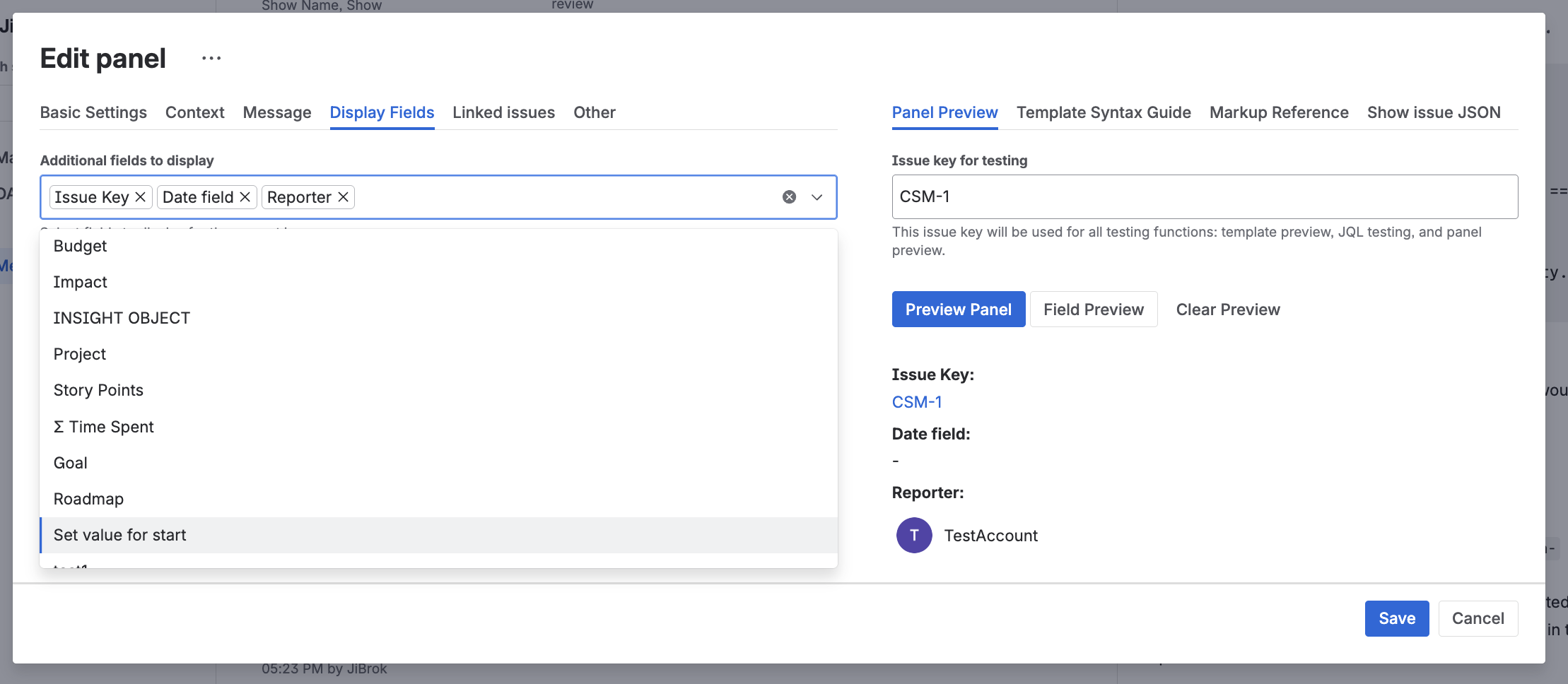 Display Fields Settings