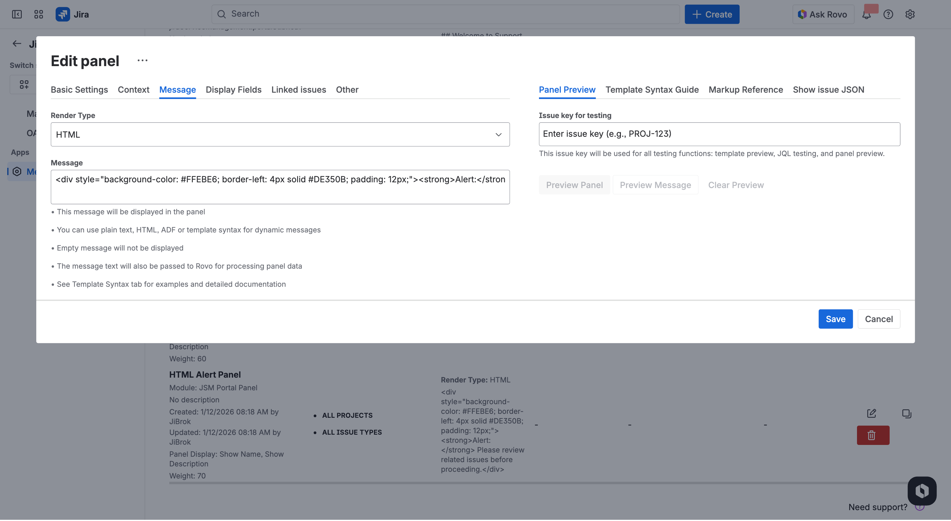 HTML Message Settings
