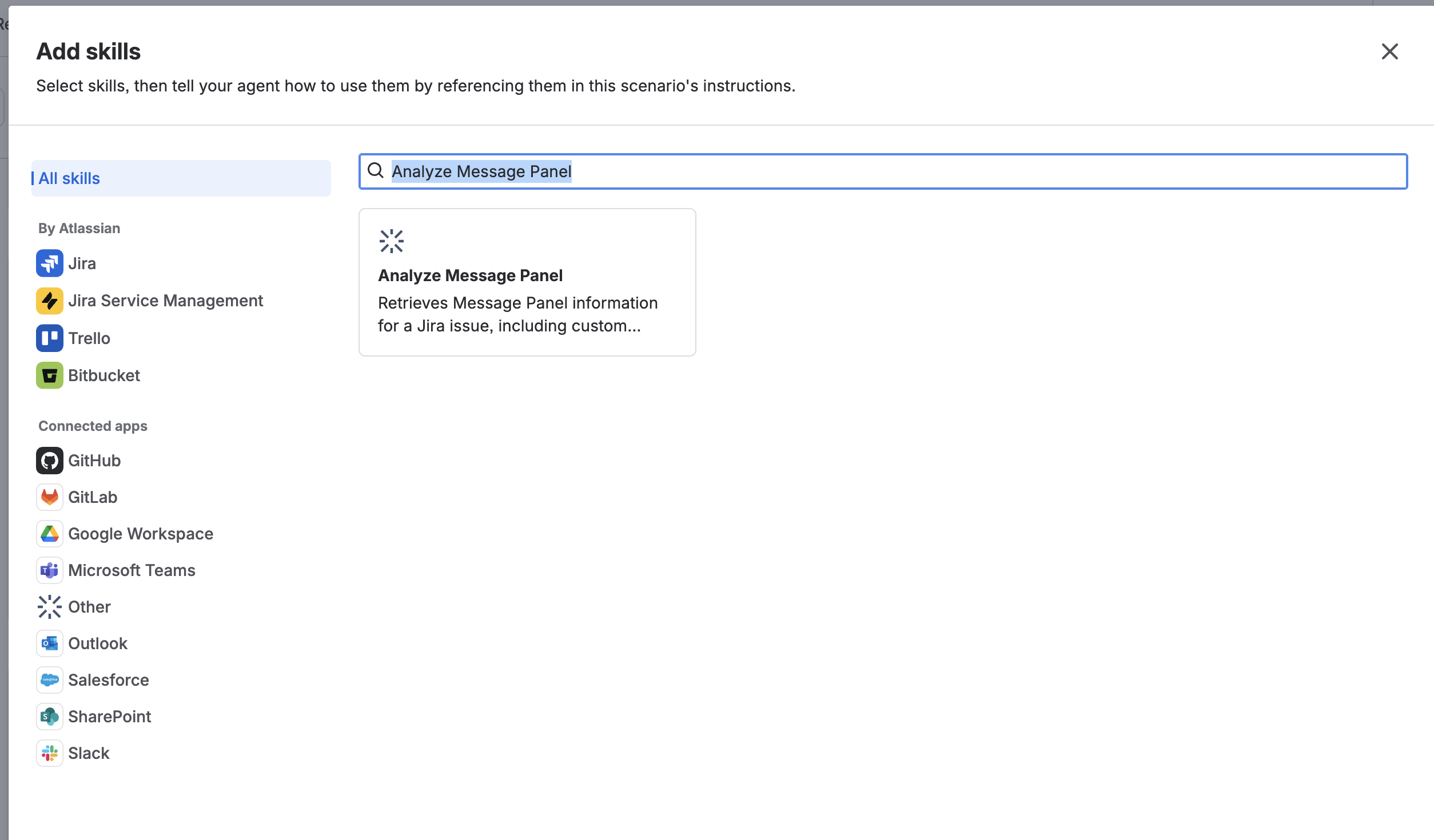Add Message Panel Skill to Rovo Agent