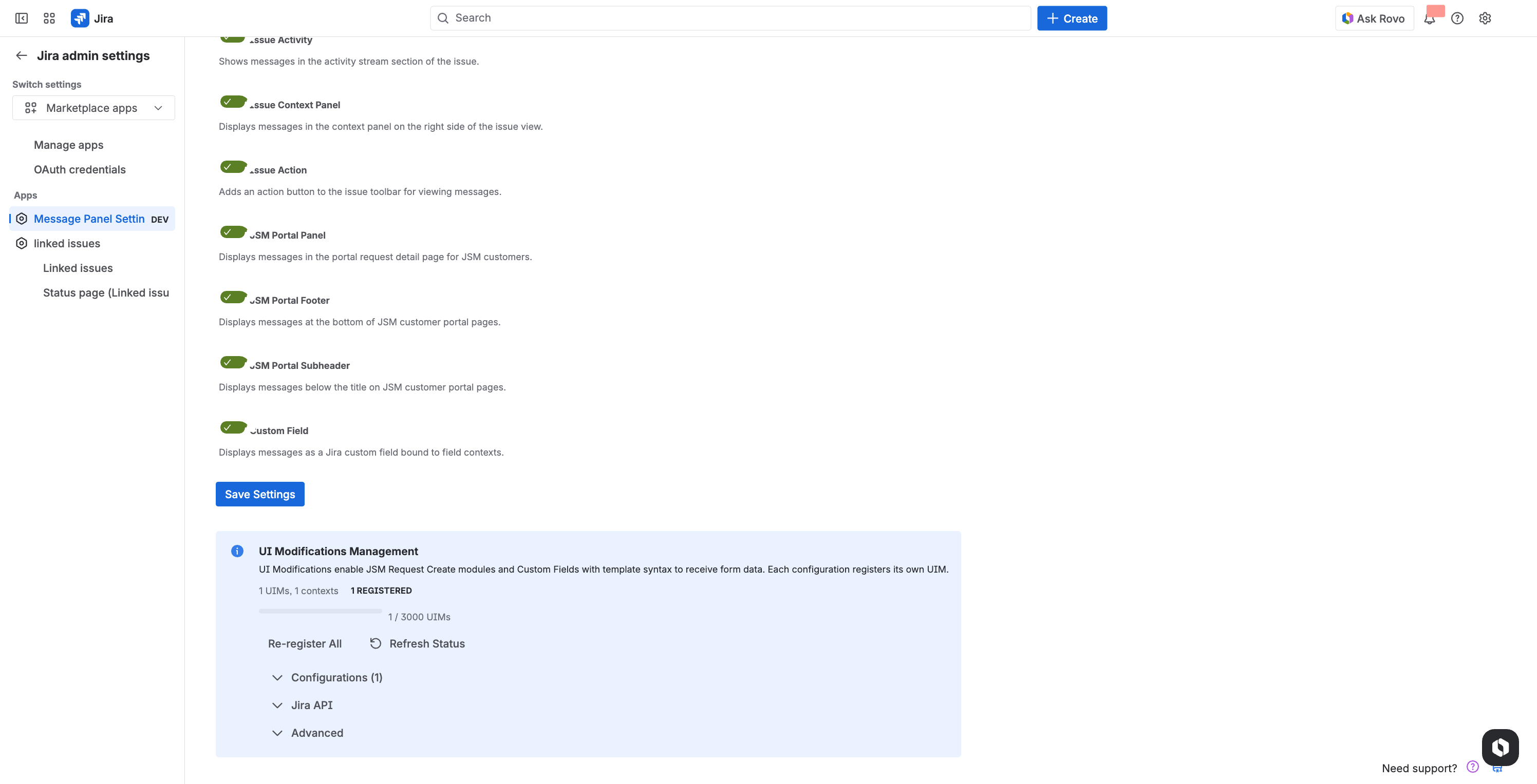 UIM Management section